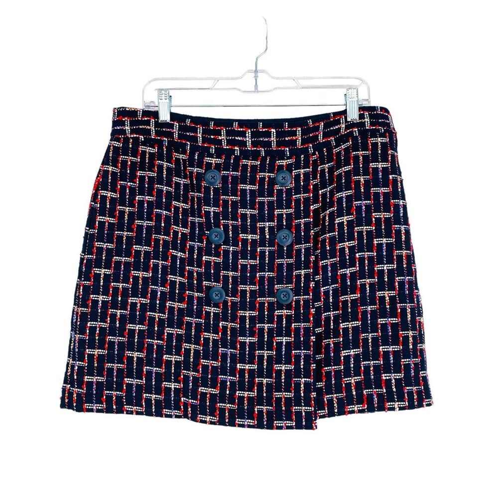 Ann Taylor Loft Women’s Skirt Size‎ 10 Buttons Red White Blue Faux Wrap